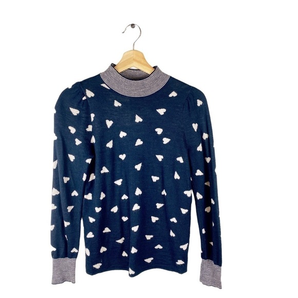 Rebecca Taylor Alpaca Blend Novelty Scattered Heart Jacquard Sweater Navy Small - Picture 2 of 8